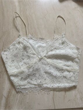 Lace Bralette Crop Top - Cream